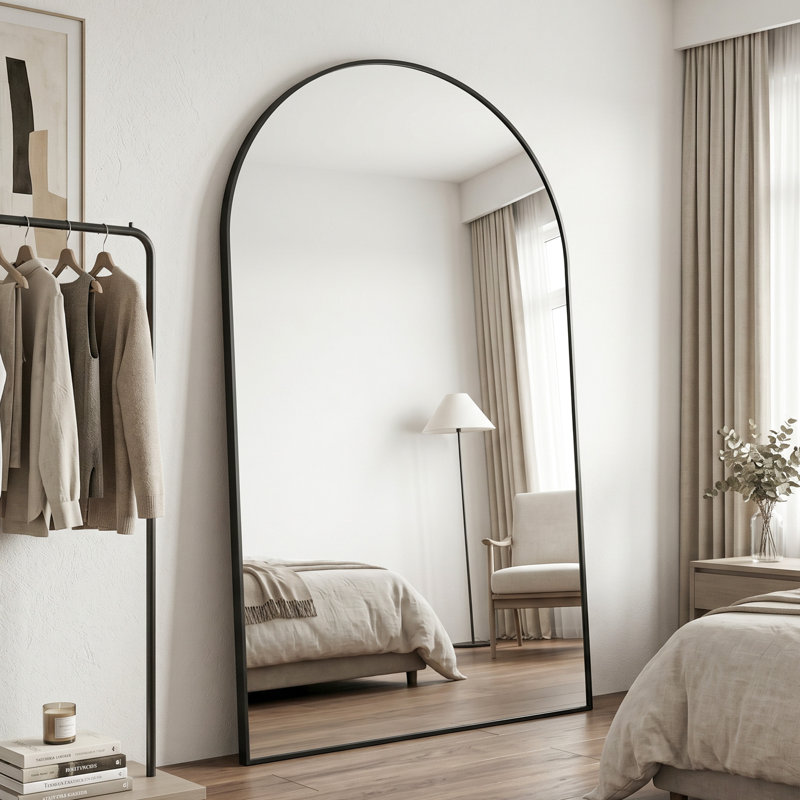 Arched  Metal Oversized Full-Length Mirror, Black, 72" x 44"