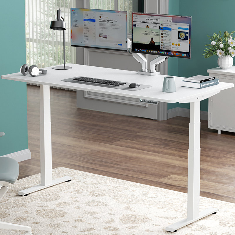  Bureau debout de qualité supérieure, H 49,3 po x l 59 po x P 30 po, Blanc, Blanc