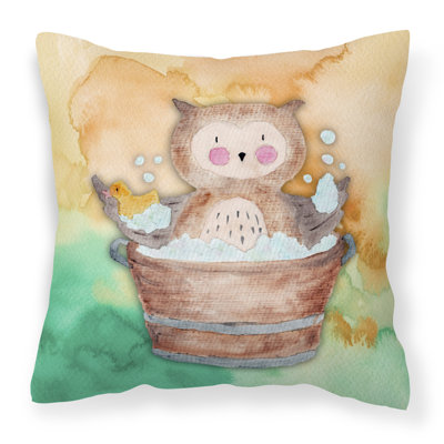 Coussin décoratif intérieur/extérieur aquarelle de bain hibou