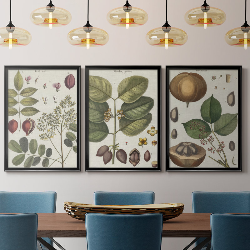 Exotic Botanique I - Toile tendue avec châssis sur mesure - 3 pièces, H 30 po x l 63 po, Noir, noir, noir, noir