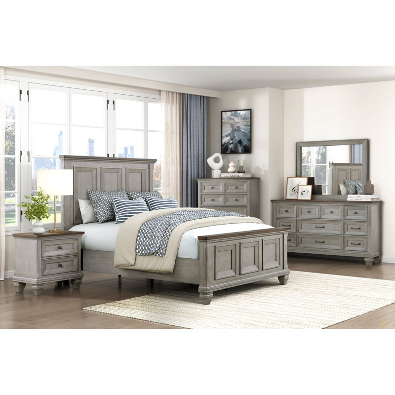 Table de chevet 2 tiroirs, Gris antique / brun