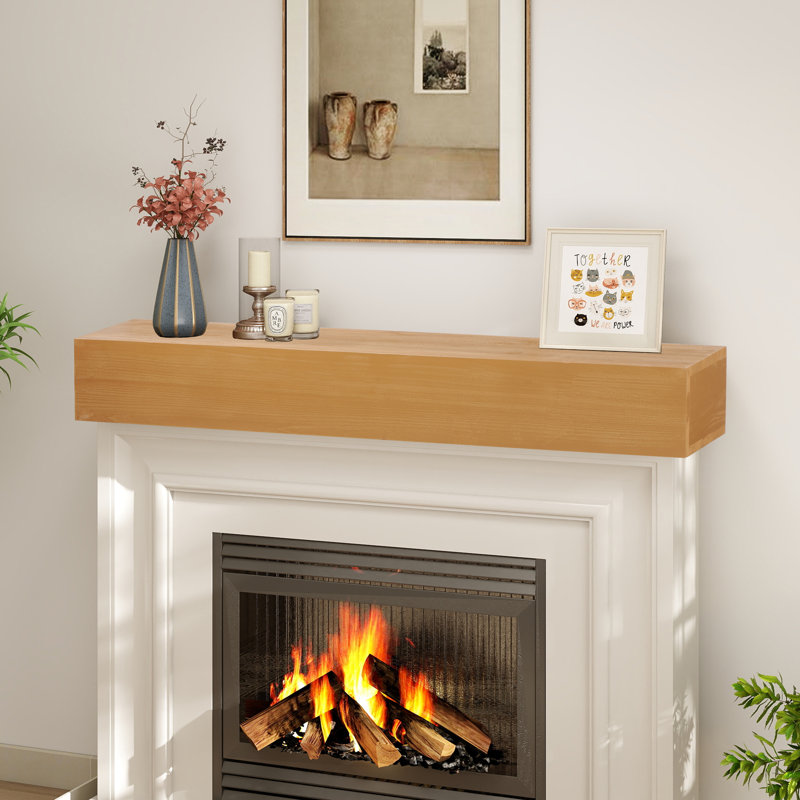 Manteau de cheminée en bois rustique | Tablette murale et flottante pour la décoration intérieure, H 6 po x l 48 po x P 9 po