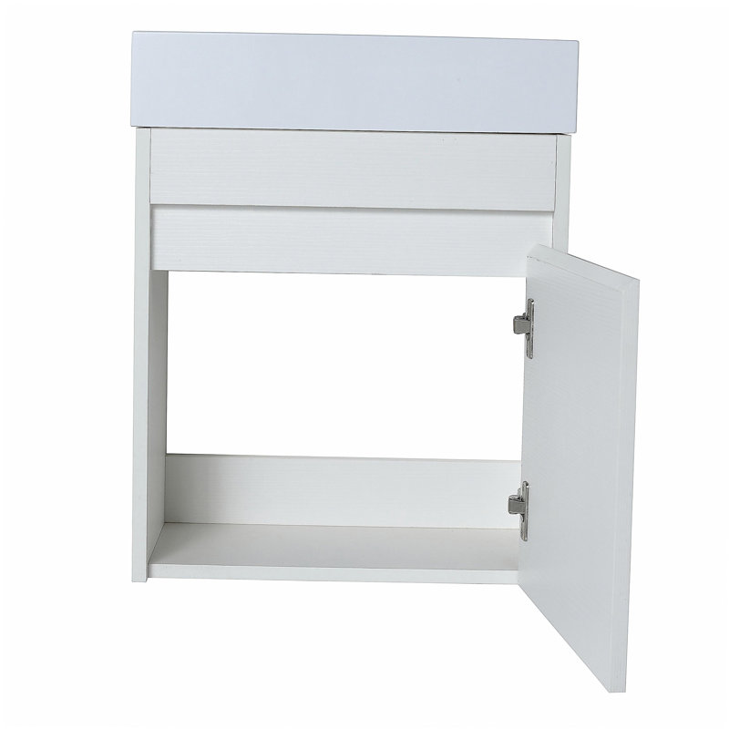 Table de salle de bain murale flottante 18 po avec lavabo en résine blanche et portes d'armoire à fermeture en douceur