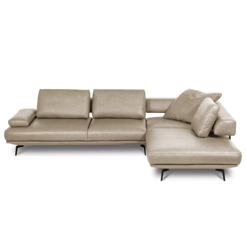Trumansburg Leather Corner Sofa , Right Hand Facing, Gray/Ivory
