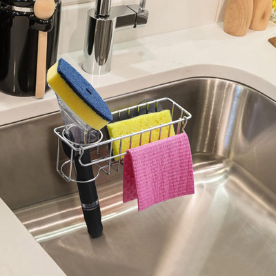3-In-1 Sponge Holder For Kitchen Sink With Suction Cups & Adhesive Hook , In Sink Sponge Holder, Wall Hanging Sink Caddy Organizer Rack - Sponge, Dish