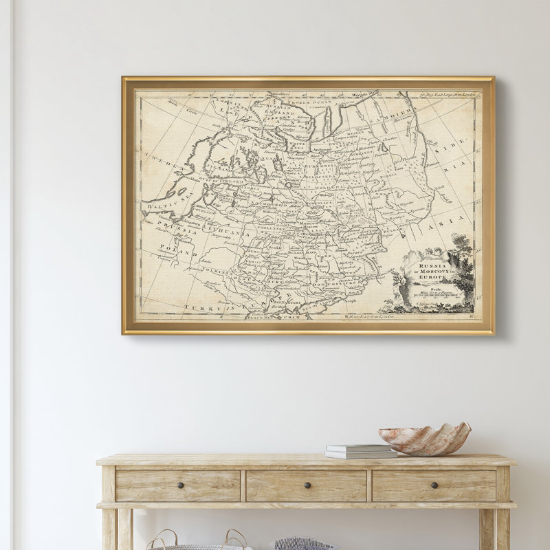Carte de la Russie-impression d’art graphique sur toile encadrée, H 18,5 po x l 24,5 po x P 1,5 po, Encadrement doré