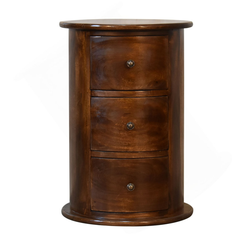 Solid Wood 3-Drawer Chestnut Drum, Brown