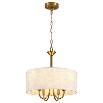 Cruce 4 - Light Drum Chandelier With Off-white Linen Fabric Shade, Dining Room Light Fixtures Over-table, Modern Farmhouse Chandeliers For Bedroom Foyer Living Room Entryway Kitchen, Drum-pendant-light