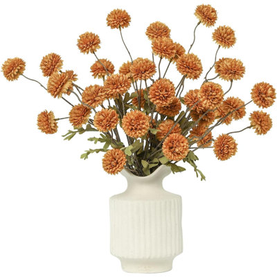 6Pcs Artificial Flowers Faux Silk Pompon Mum,Silk Small Mini Chrysanthemum Ball With Stems For DIY Bouquets Centerpieces Vase Home Table Kitchen Decorations
