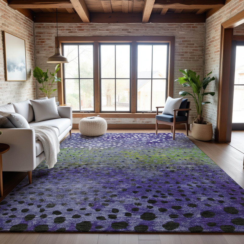Premium Machine Washable Christina AMF1074 Circles Rug, Rectangle 8' x 10'
