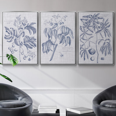 Ensemble de 3 pièces encadrées sur toile, marine et lin
