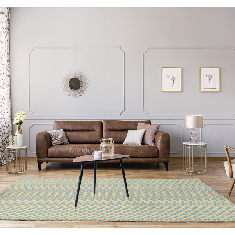 Tapis jaune/bleu chevron, Rectangle 9 pi x 12 pi