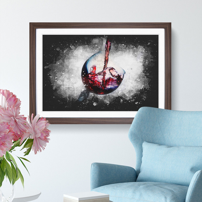 Tilted Wine Glass - Framed Print, 33cm H x 45cm W x 2cm D, Walnut Framed