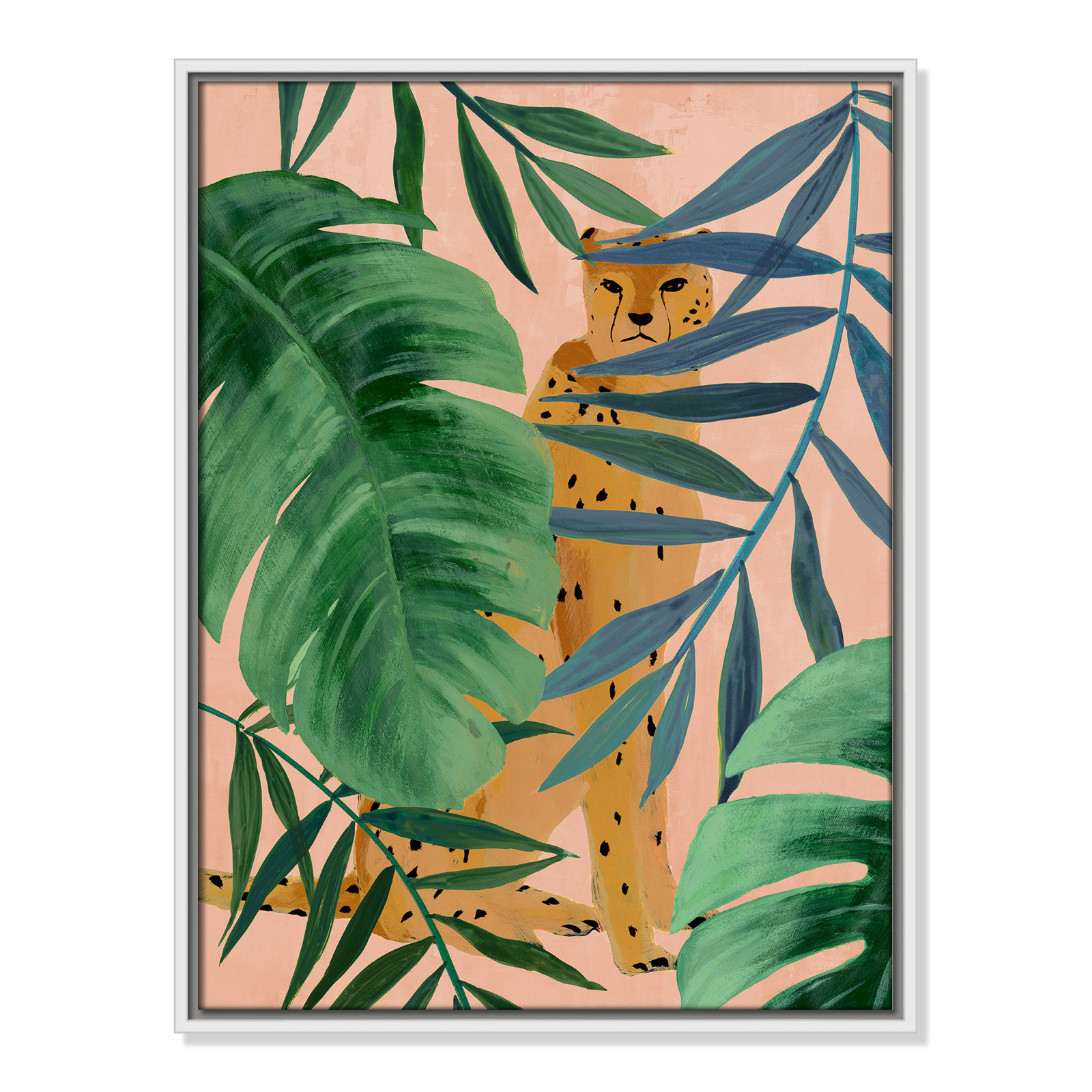 Allie "Silent Jungle" Painting by Isabelle Z, 25.5" H x 19.5" W x 2" D, White Framed Canvas