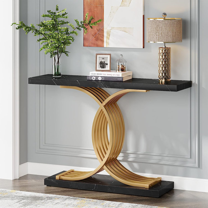Console 39,37 po, Faux marbre noir / or