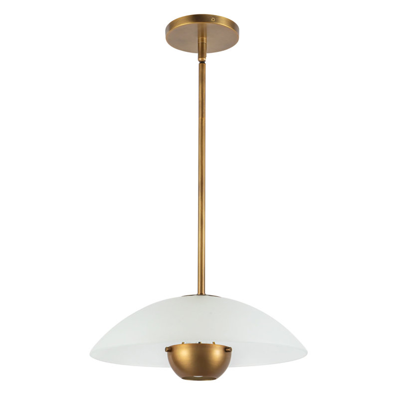 Umbra 14-in Black Pendant, 14-in, Matte Opal Glass / Vintage Brass