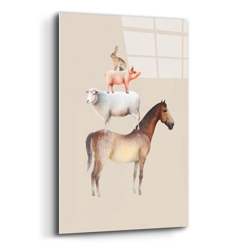 «Horse, Sheep, Pig And Hare» par Svetlana Aleynikova, art mural en verre acrylique, H 16 po x l 12 po x P 0,13 po