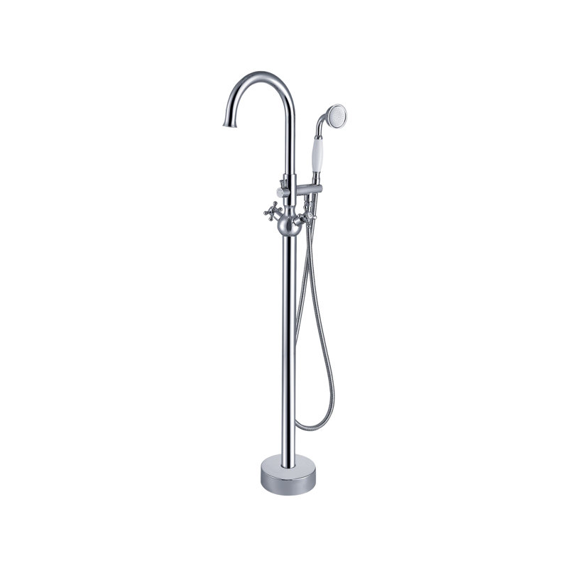 Triple Handle Floor Mounted Tub Filler With Handshower, Chrome
