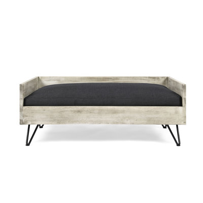 Wood Dog Bed With Mid-century Modern Detail, Water- Padding And Stable Base, Black Grey Style Bed, Frame For A Luxurious Feel, +