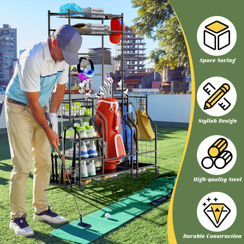 Organisateur de rangement pour sac de golf, support de rangement pour sac de golf pour le garage, support de rangement supplémentaire pour les bâtons de golf, organisateur de sac de golf pour le garage, remise, sous-sol