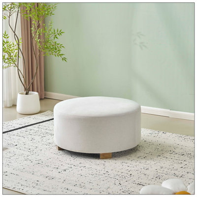 Repose-pieds rond en tissu avec pieds en bois pour le salon et la chambre à coucher
