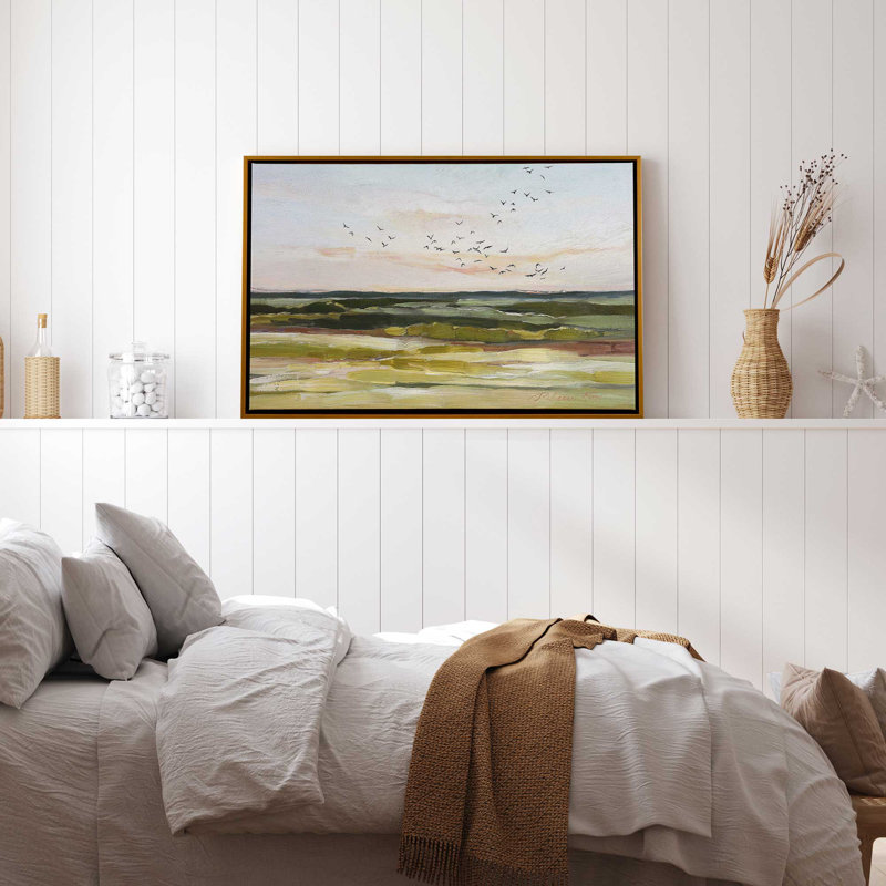 «Skyscape Serenade on Canvas» par Rebecca Fox, reproduction, Cadre flottant or poli, H 34 po x l 50 po x P 1,75 po