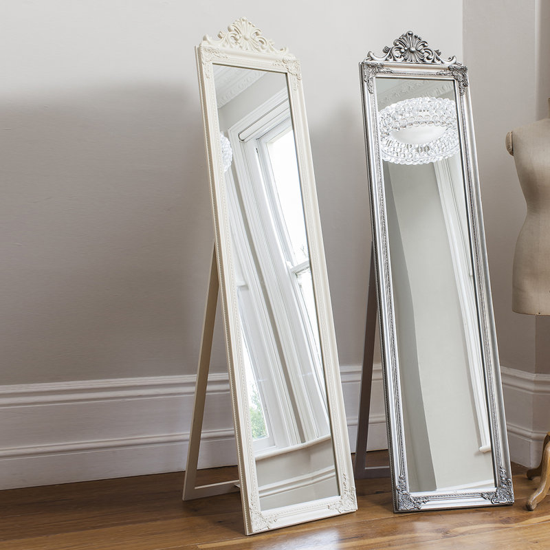 Bowie Wood Flat Floor Mirror, Silver