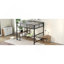 Lit mezzanine double en métal avec bureau intégré et tablettes de rangement, noir
