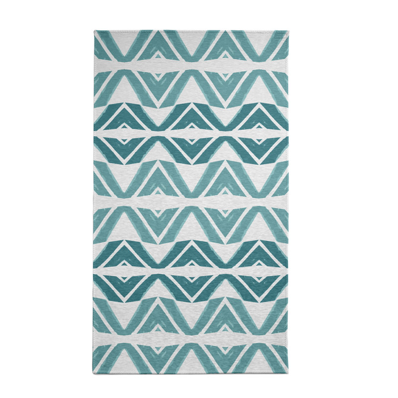 Tapis bleu sarcelle à chevrons, Rectangle 3 pi x 5 pi