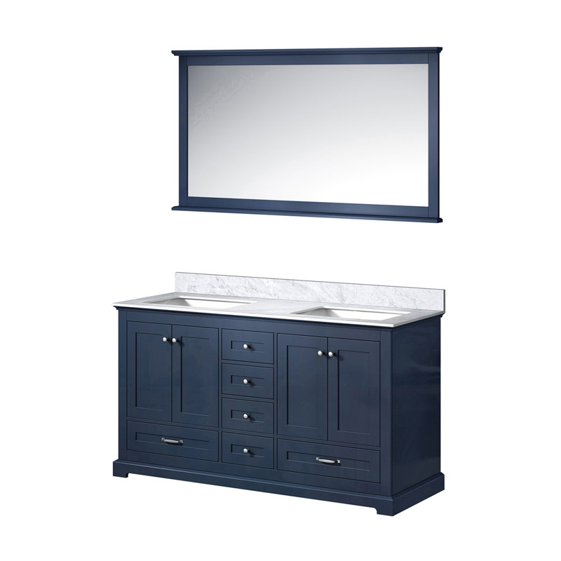 Meuble-lavabo double moderne avec plateau en marbre de Carrare et miroir