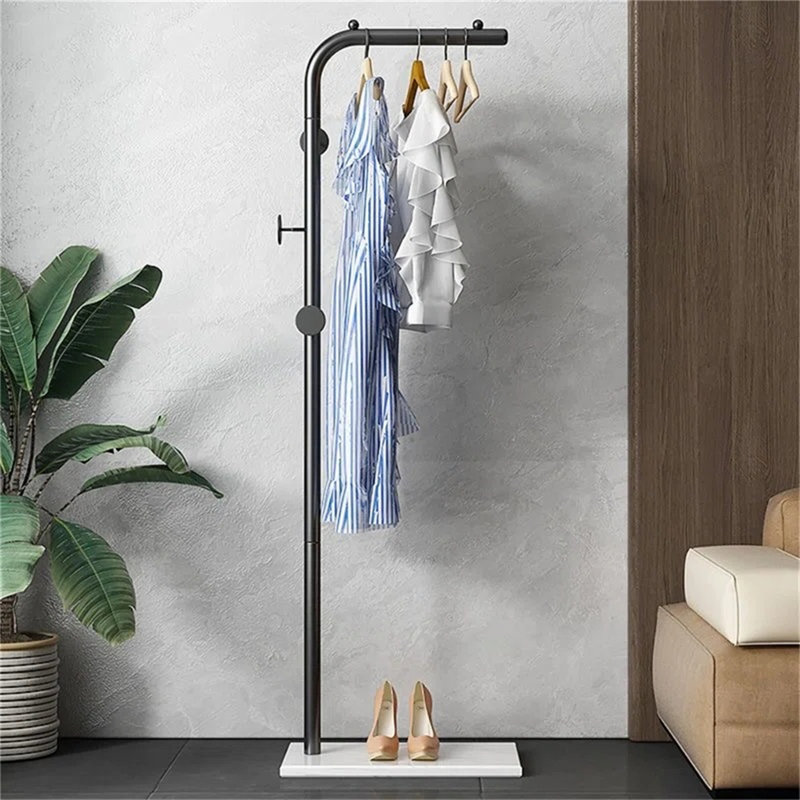 66.9 Inch Metal Coat Rack Stand With Marble Base - Sturdy L-shaped Design For Bedroom & Living Room