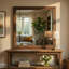 Miroir pour commode Reva, conception encadrée, bois brun clair, rectangulaire 32 x 34