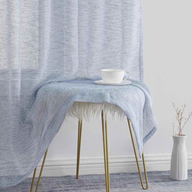 Hailey Faux Linen Sheer Curtain Panels, Dusty Blue, 54" W x  96" L
