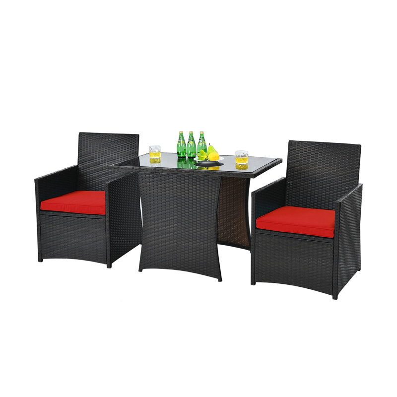 Ensemble bistro rectangulaire pour 2 personnes de 41 po de long avec coussins Altherr, Rouge, H 28 po x l 41 po x P 25 po