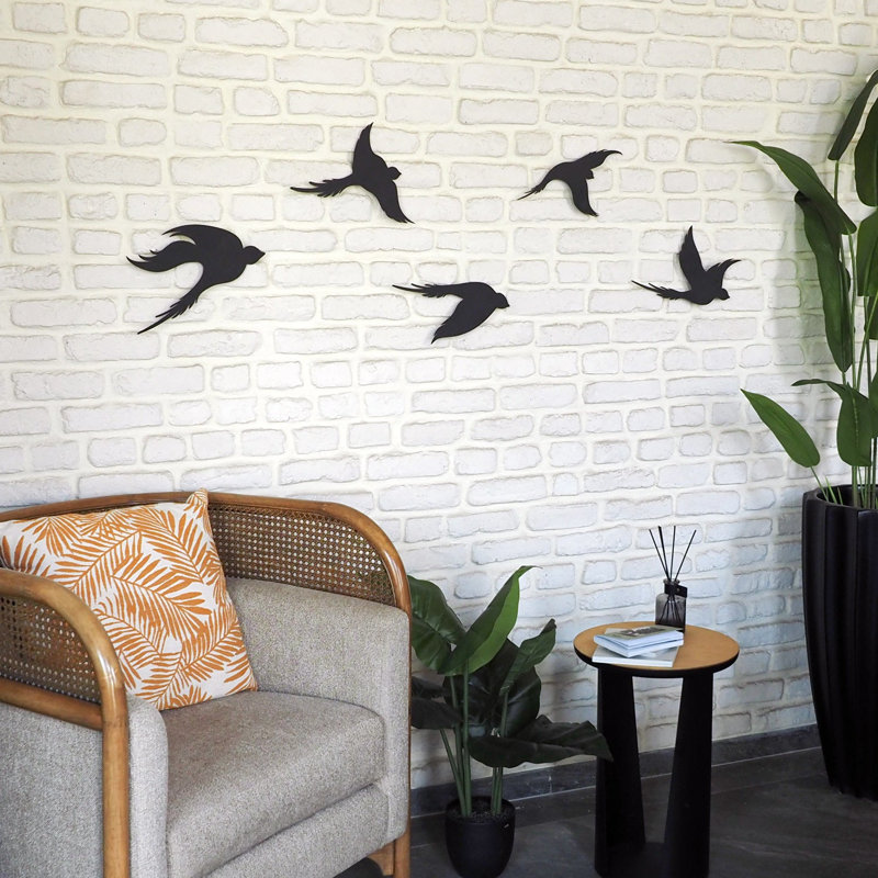Metal Birds Wall Decor Set - 5 Pieces, Black