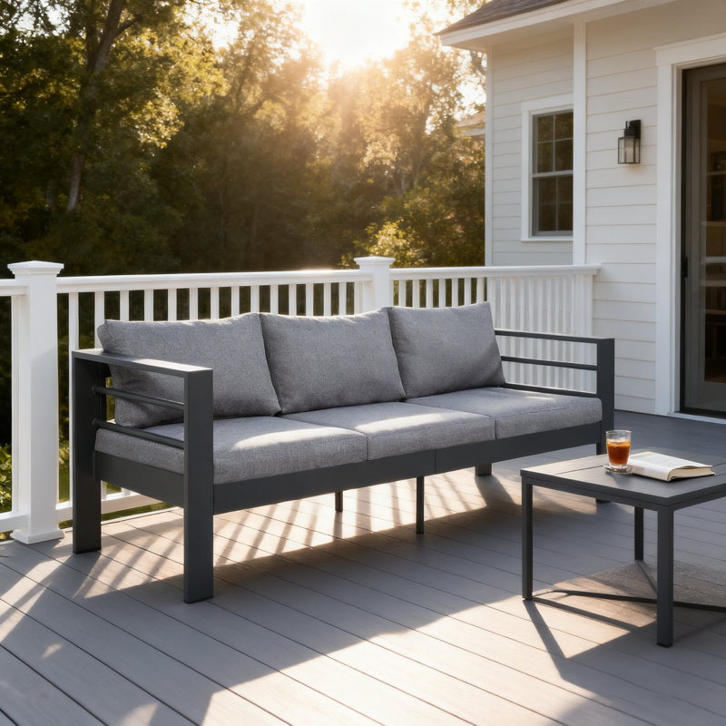 3-Seater Patio Sofa,All-Weather Iron Frame with Cushions
