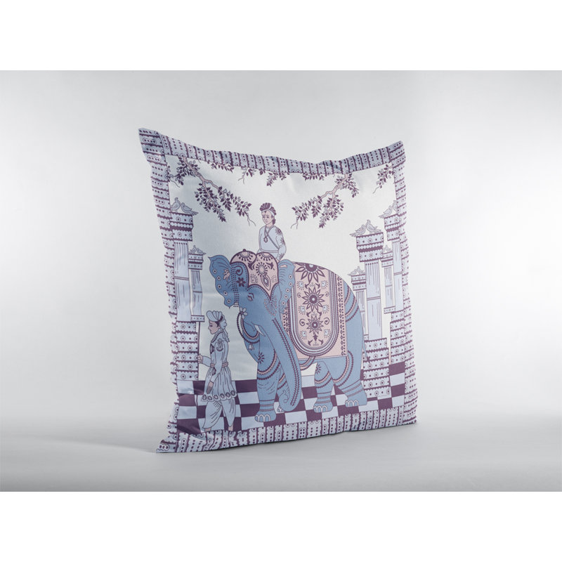 Coussin intérieur à fermeture à glissière Palace Elephant, 18" x 18", Bleu/mauve