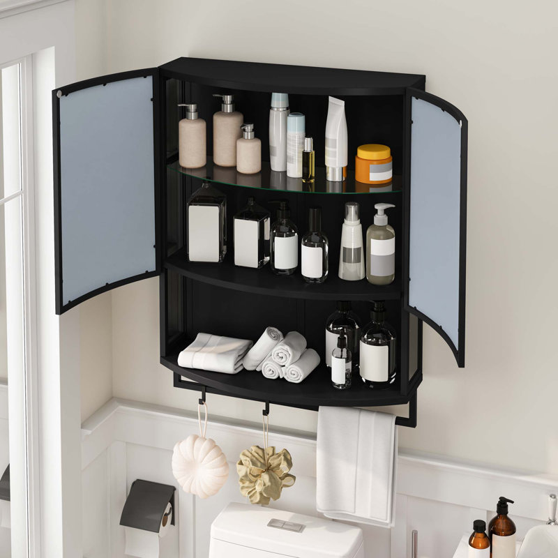 23.62"Modern Arched Glass Double-Door Bathroom Cabinet, Black