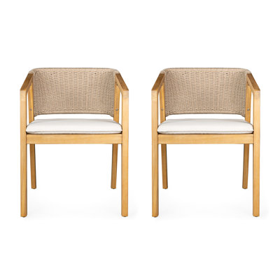 Chaise de patio pour 2 personnes en bois avec dossier en corde élastique et coussin de fixation amovible