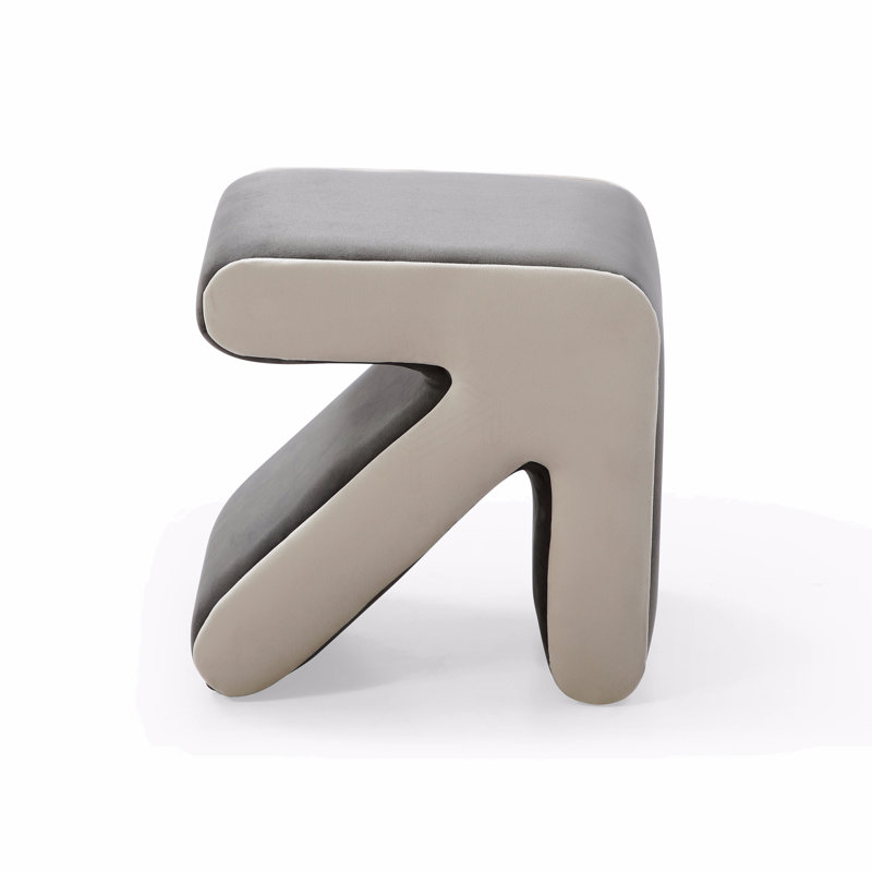 Tabouret rembourré en velours moderne pour enfants, Gris / Blanc cassé