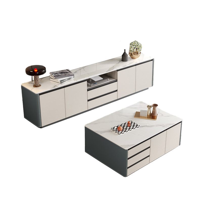 Meuble télé et table basse sur pied, Gris