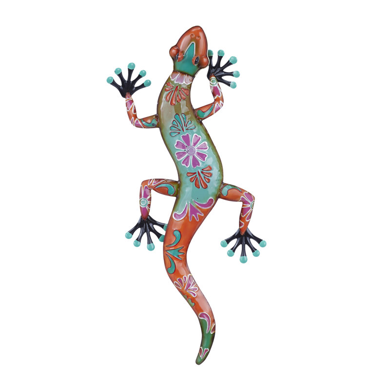 Metal Indoor Outdoor Lizard Wall Decor, Orange