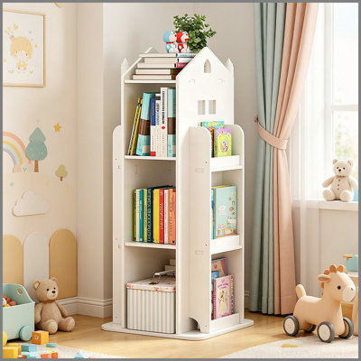 4-Tier Rotating Bookshelf, 360° Display Book Shelf, Floor Standing Bookcase, Children's Bookshelves for Bedroom, Living Room, Study Room ( WHITE Colour )