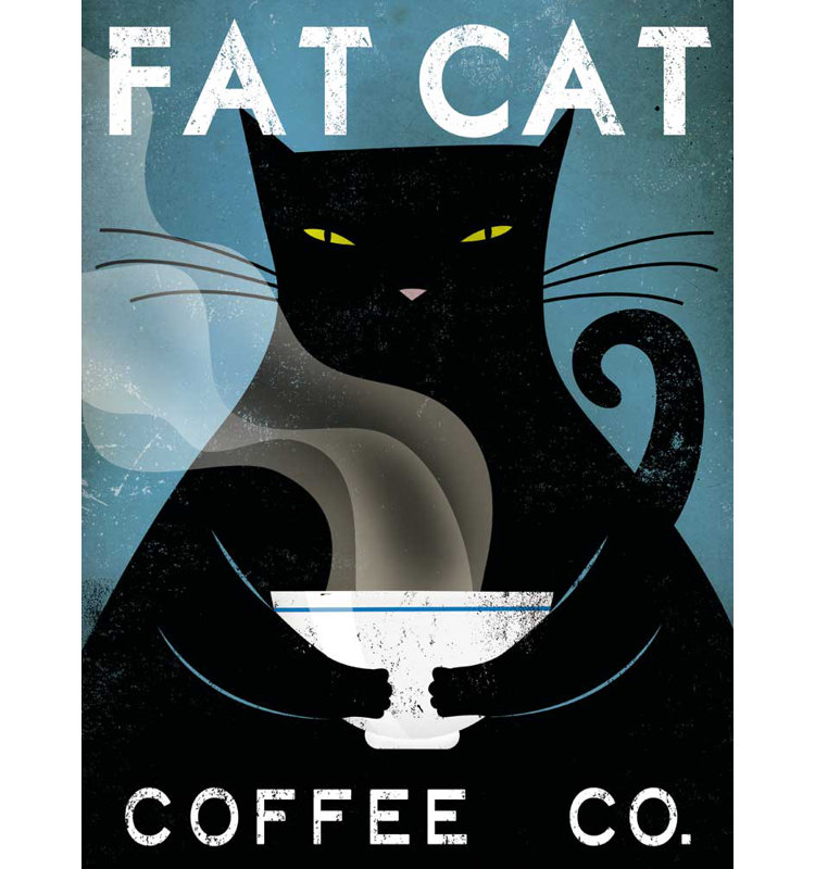 «Cat Coffee No City» par Ryan Fowler - Reproduction d'art graphique sur papier encadré, H 14 po x l 11 po