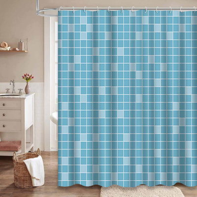 Rideau de douche à carreaux bleu abstrait avec 12 crochets