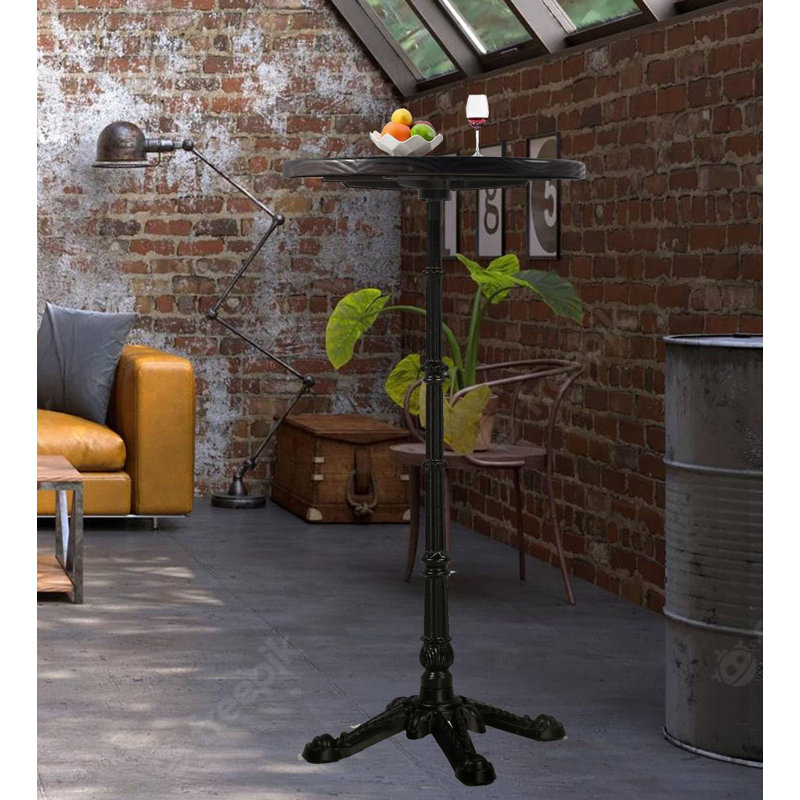 Shavera Pine Round Solid Wood Top Metal Base Dining Table, Dark Brown