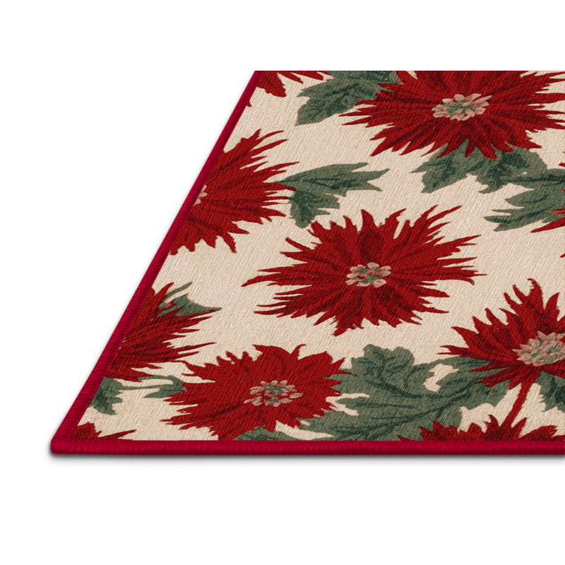 Tapis rouge botanique lavable à la machine, Rond 3 pi