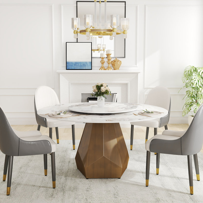 Round Sintered Stone Dining Table With Lazy Susan, Pandora, 29.53" H x 59.05" L x 59.05" W