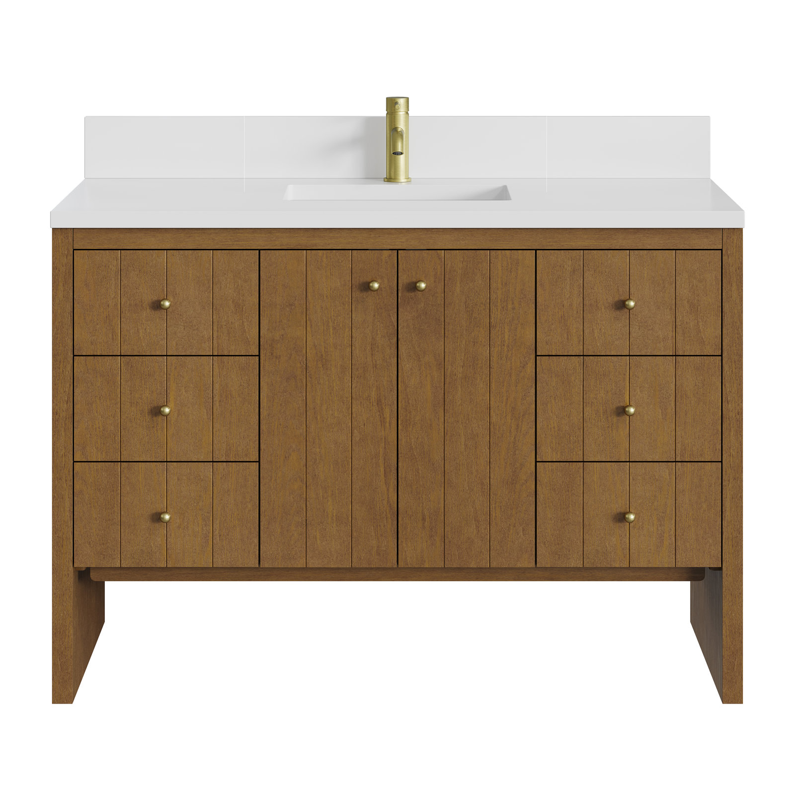 Hudson 48'' Single Bathroom Vanity, White Zeus, Single-Hole, Honey Oak
