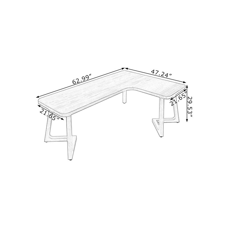 Bureau d'écriture en L en noyer massif, Oui, H 29,53 po x l 62,99 po x P 47,24 po